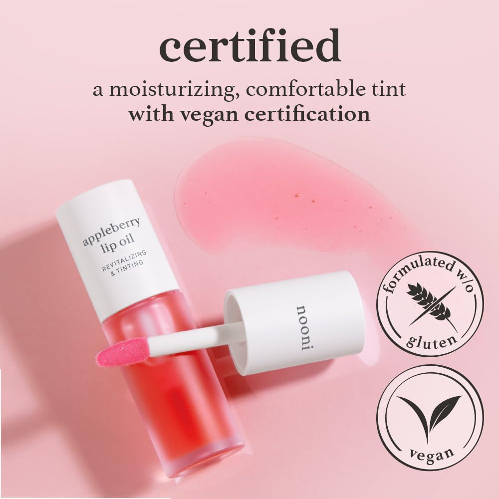 Korean Lip Oil - Appleberry | Long-Lasting, Moisturizing, Plumping, Revitalizing for Dry Lips, Waterproof, No Peel Off, Hydrating, Nourishing Crystal Clear, 0.12 FL Oz