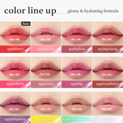 Korean Lip Oil - Appleberry | Long-Lasting, Moisturizing, Plumping, Revitalizing for Dry Lips, Waterproof, No Peel Off, Hydrating, Nourishing Crystal Clear, 0.12 FL Oz